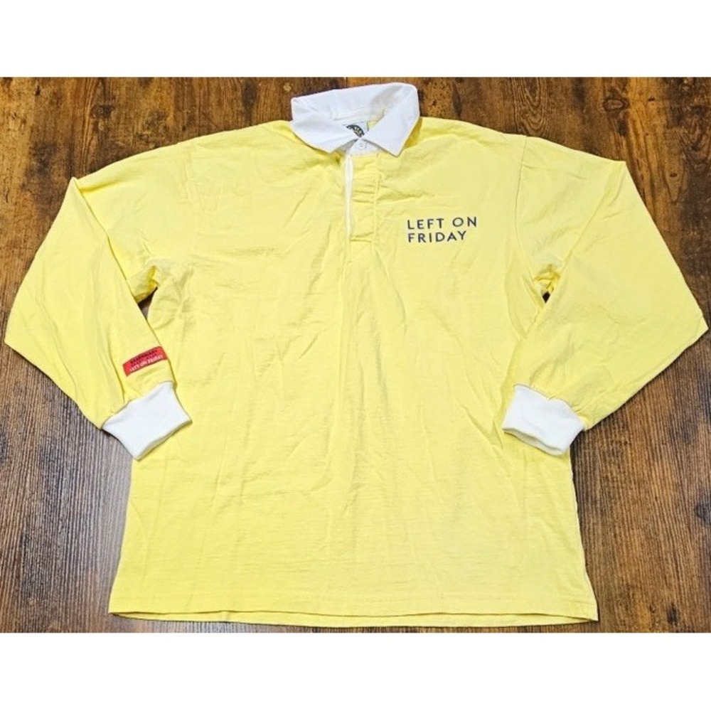 VTG Barbarian 90s Rugby Wear Left On Friday Yellow 100% Cotton Preshrunk Large
